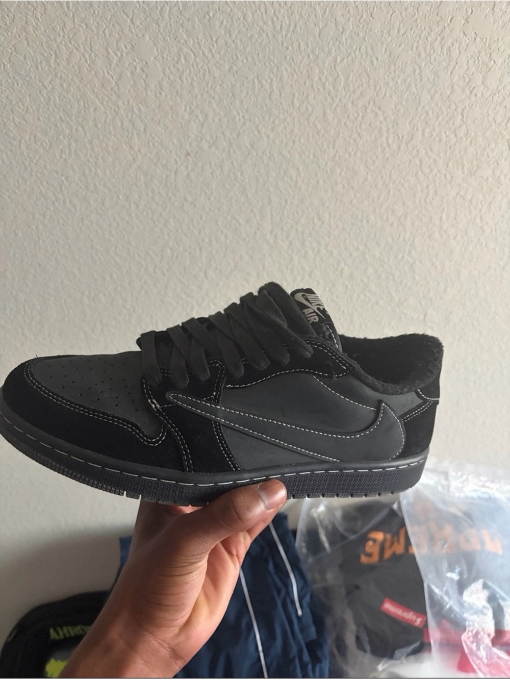 Travis Scott Black Low-Top Sneakers with Shearling Collar